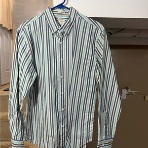 J. Crew Men's Shirt - Blue, White, and Green Stripes